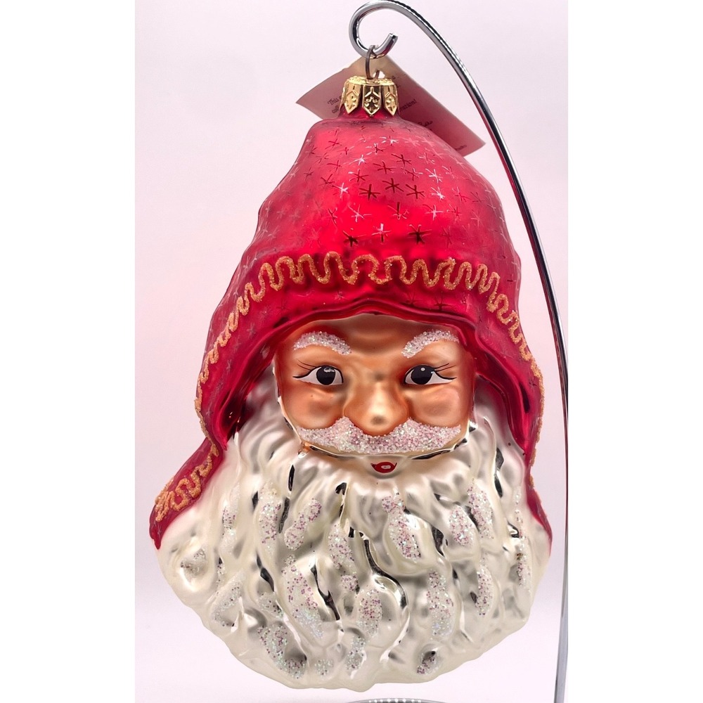Christopher Radko JOLLY‎ ELF Ornament Santa Red Hooded Face star 6" 97-148-0